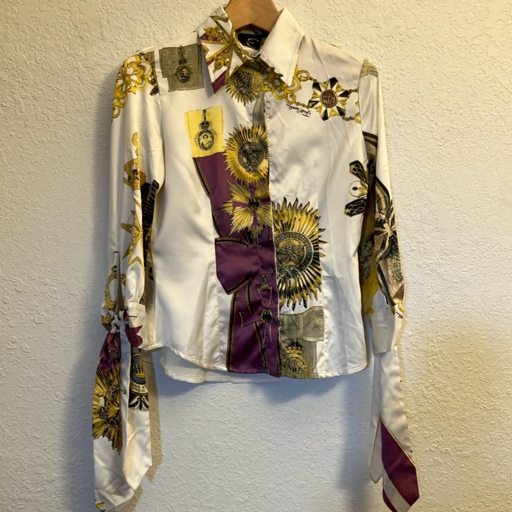 JUST CAVALLI printed button front shirt. Sz 40/ US 4.